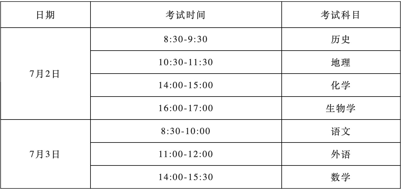 2022年上半年普通高中学业水平合格性考试时间